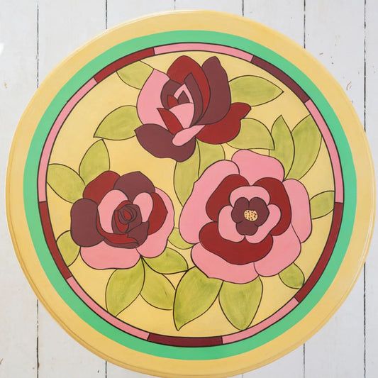 Hand Painted Round Small Side Table – Mango Wood