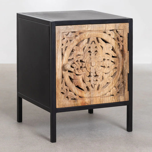 Hand-carved Antique Bedside Black & Brown