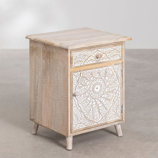 Hand-Carved 1 Drawer With 1 Door Bedside Table