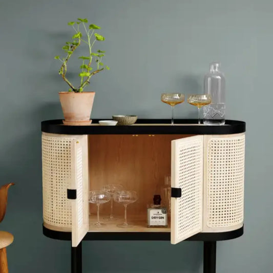 Handcrafted Cane Modern Bedside Table