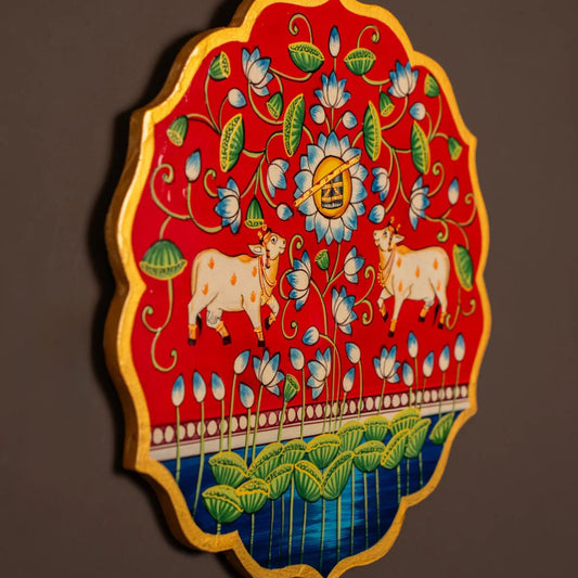 Wooden Hand painted Wall hanging plates - Cow