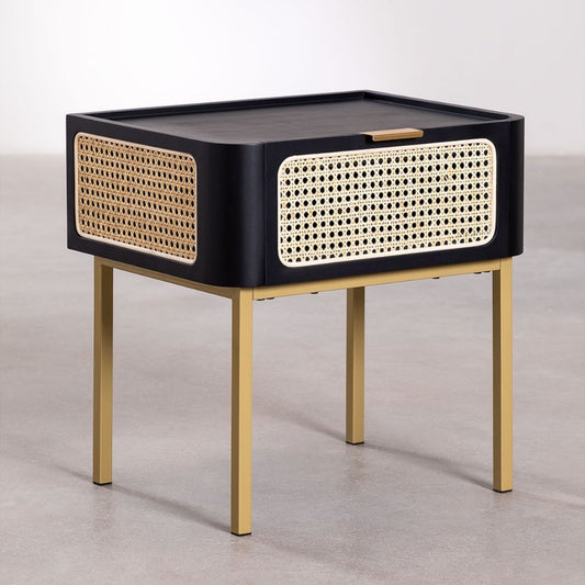 Handcrafted Cane Modern 1 Drawer Bedside Table