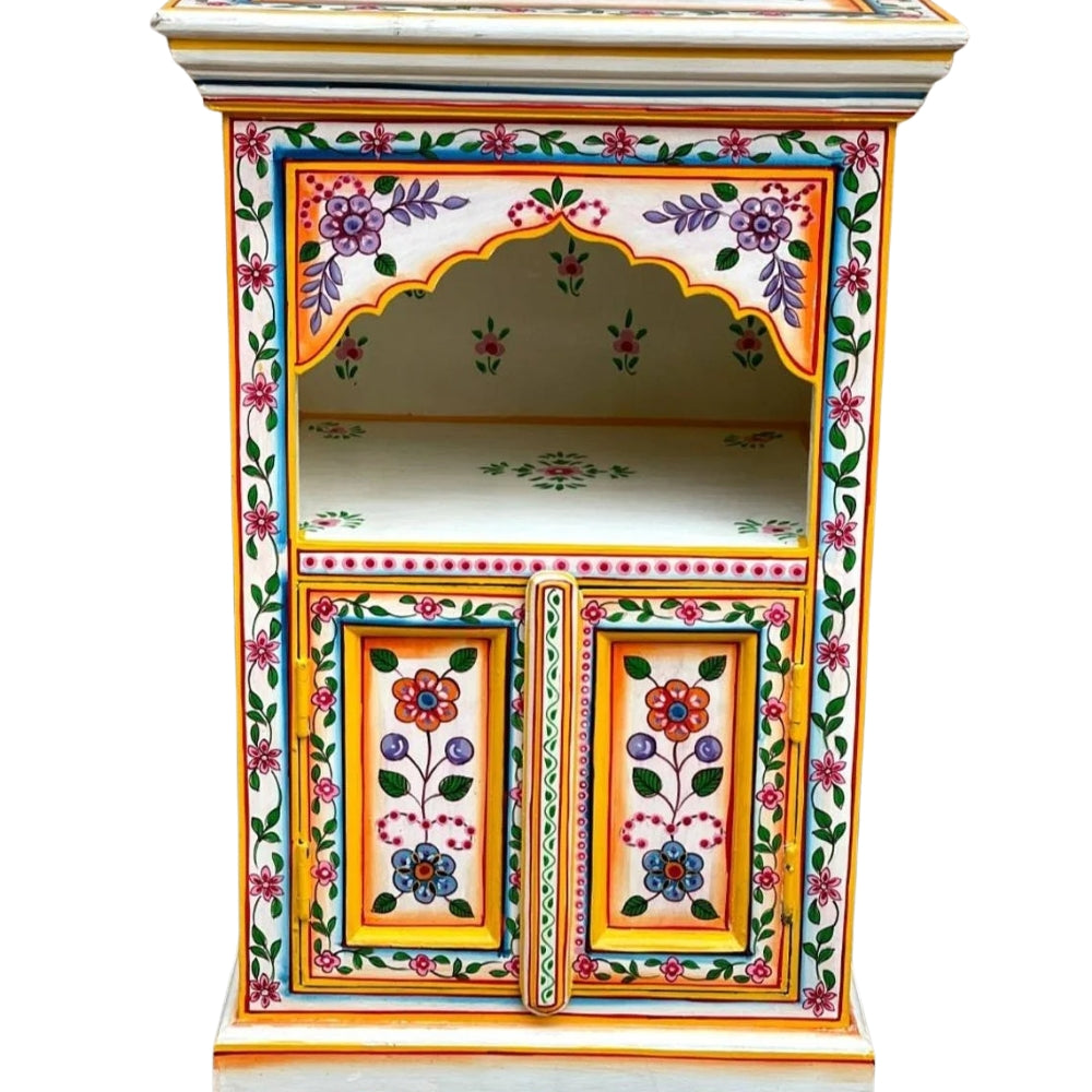 Hand Painted Living Room Wooden Bedside – floral design