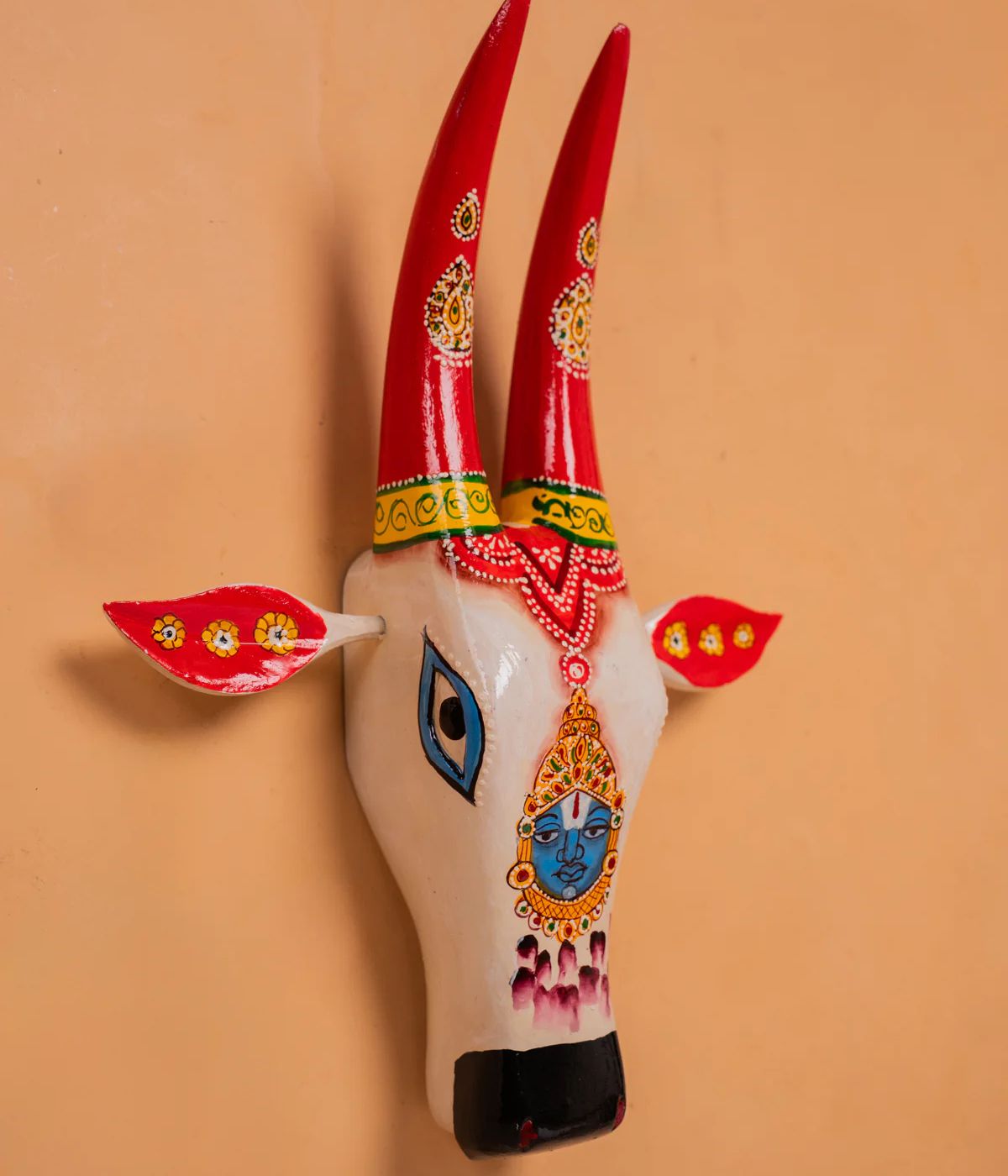 Hand Painted Cow Face White & Red