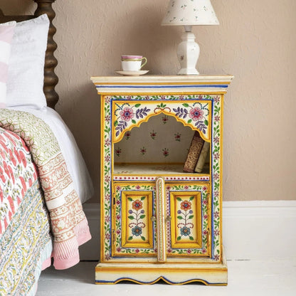 Hand Painted Living Room Wooden Bedside – floral design