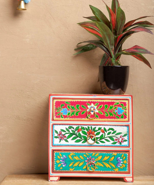 Hand Painted Wooden 3 Drawer Bedside Table