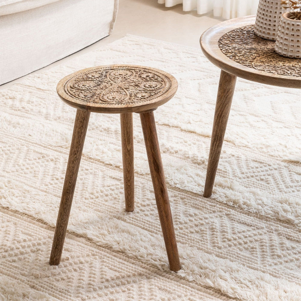 Hand-Carved Side Table