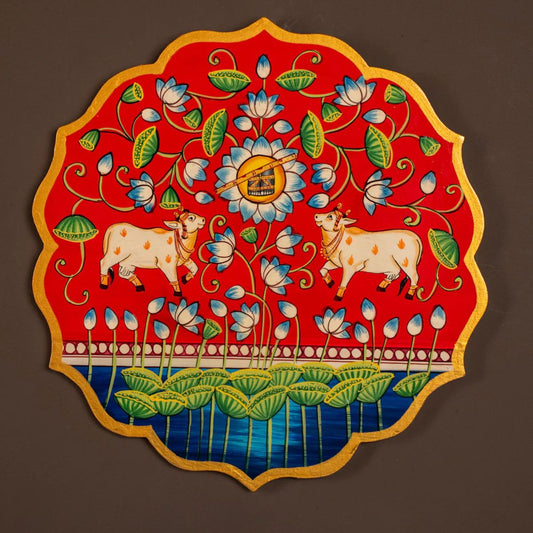Wooden Hand painted Wall hanging plates - Cow