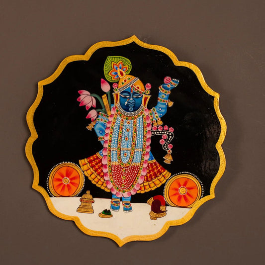 Wooden Hand painted Wall hanging plates -Shrinath Ji - Black