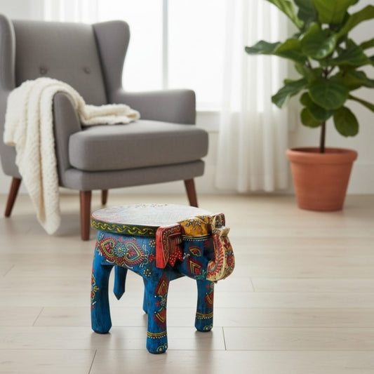 Handpainted Wooden Elephant Stool