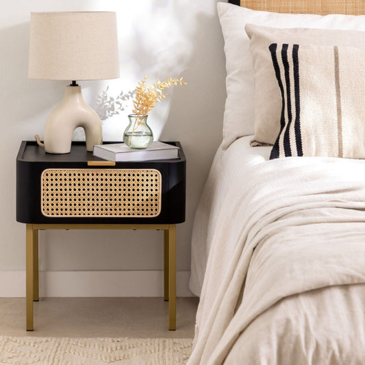Handcrafted Cane Modern 1 Drawer Bedside Table