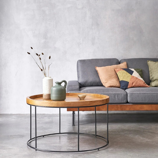 Handcrafted Wooden Round Iron Shape Table Furniture