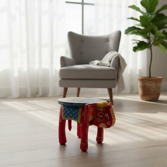 Handpainted Wooden Elephant Stool
