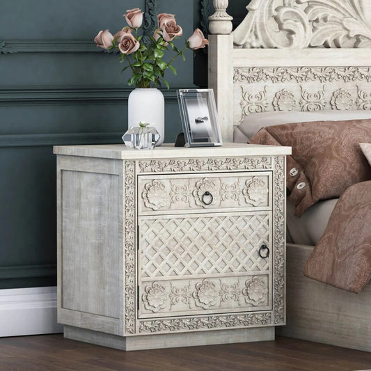 Handcurved White Bedside Furniture