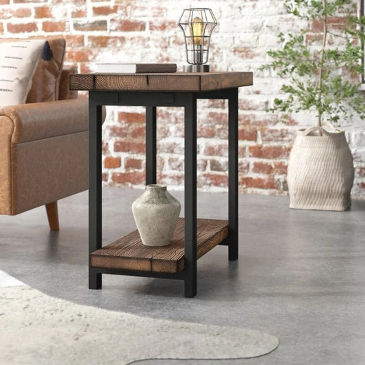 Wooden Curved Iron Round Side Table