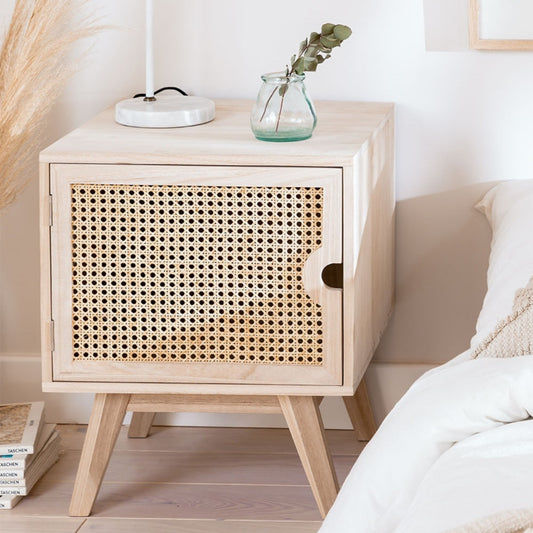 Handcrafted Cane Modern 1 Drawer Bedside Table