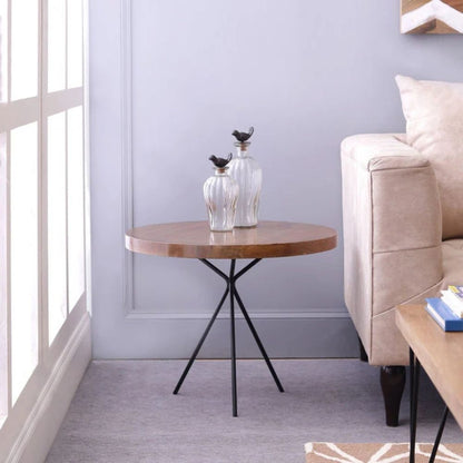Wooden Round Shape  & Iron Side Table