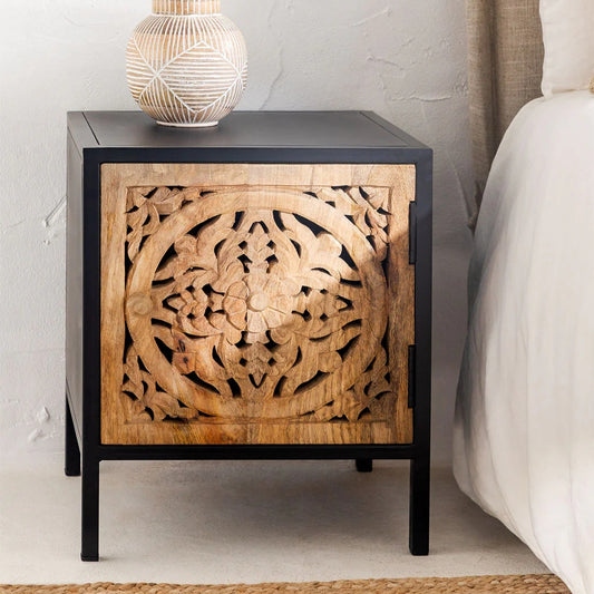 Hand-carved Antique Bedside Black & Brown
