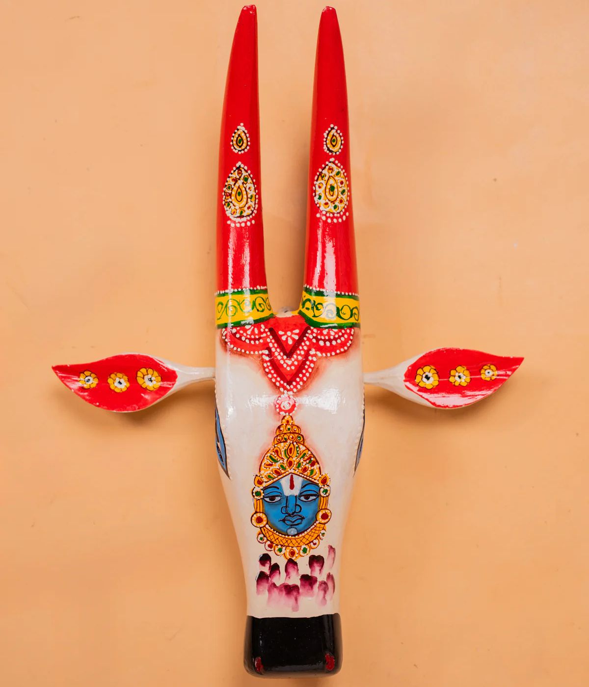 Hand Painted Cow Face White & Red