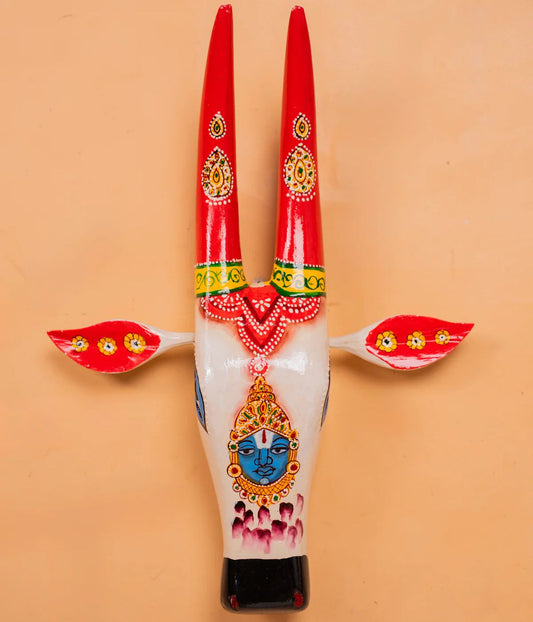 Hand Painted Cow Face White & Red