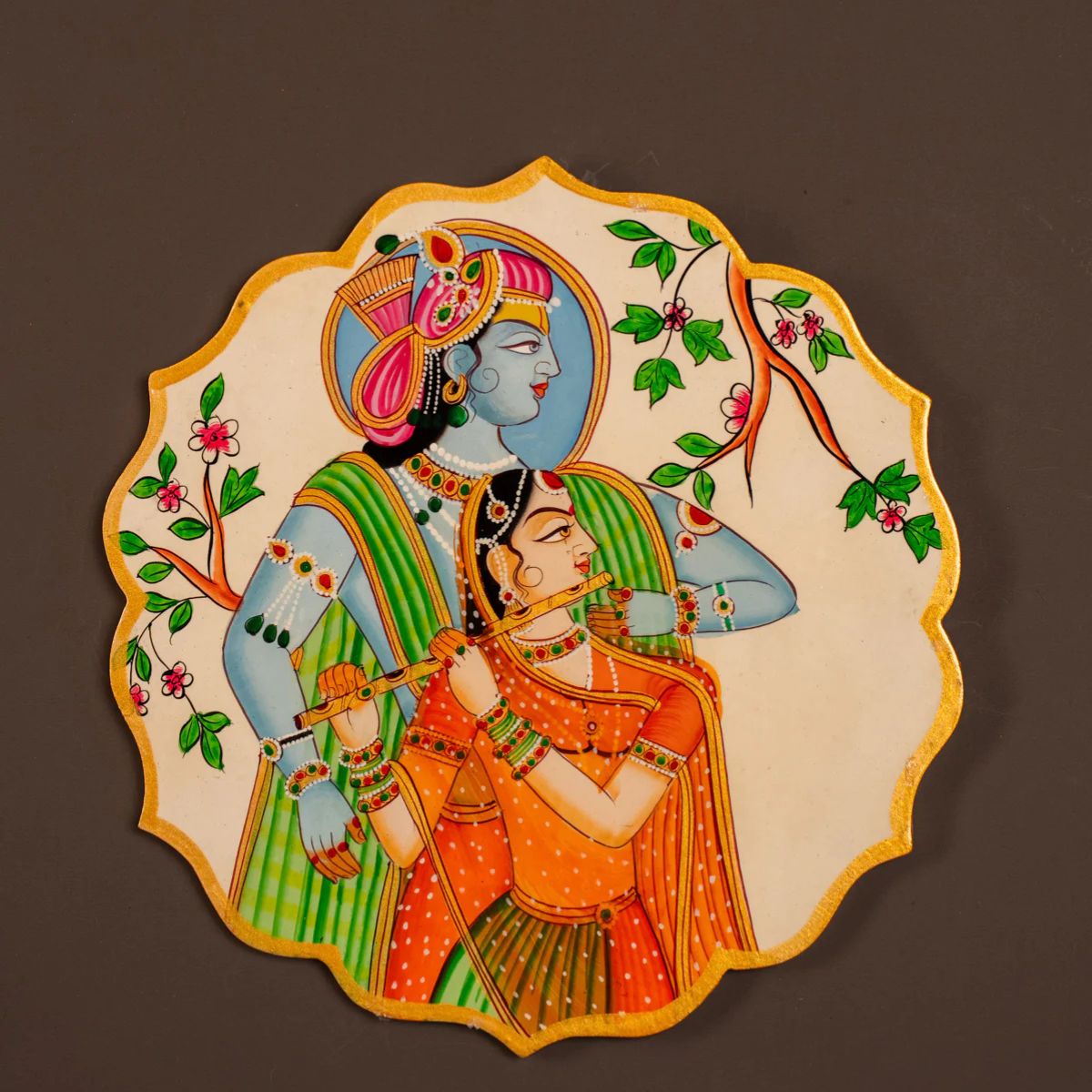 Wooden Hand painted Wall hanging plates - Radha Krishna