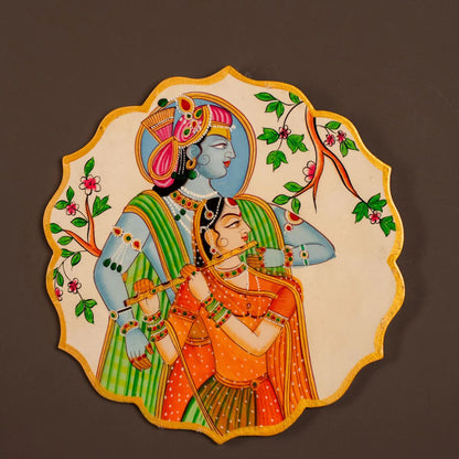 Wooden Hand painted Wall hanging plates - Radha Krishna