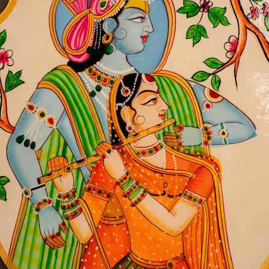 Wooden Hand painted Wall hanging plates - Radha Krishna