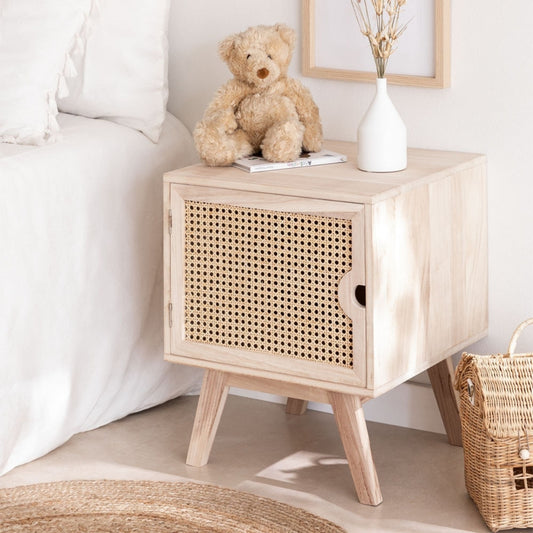 Handcrafted Cane Modern 1 Drawer Bedside Table