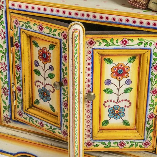 Hand Painted Living Room Wooden Bedside – floral design