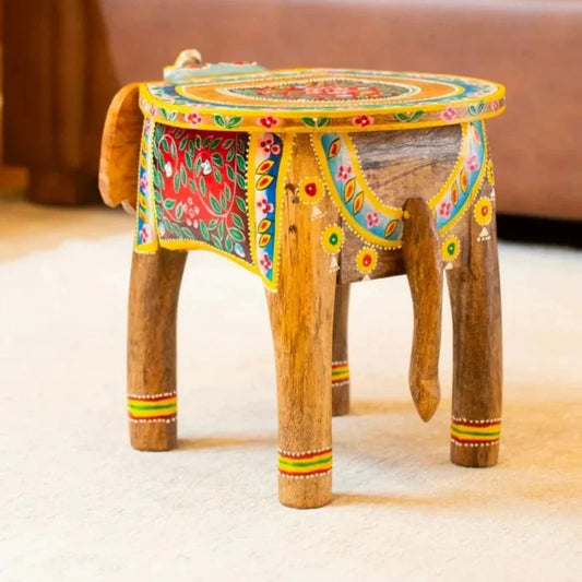 Handpainted Wooden Elephant Stool