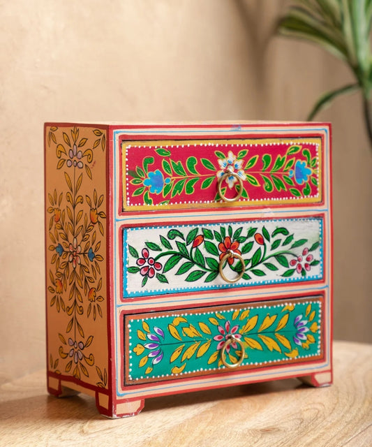 Hand Painted Wooden 3 Drawer Bedside Table