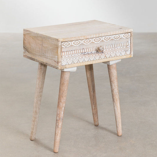Hand-Carved 1 Drawer Bedside Table