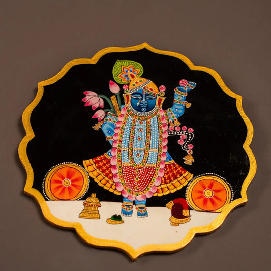 Wooden Hand painted Wall hanging plates -Shrinath Ji - Black