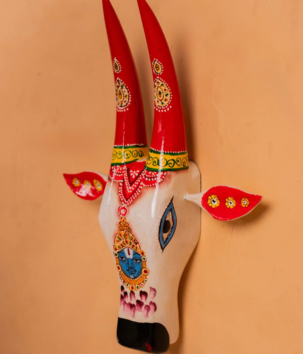 Hand Painted Cow Face White & Red