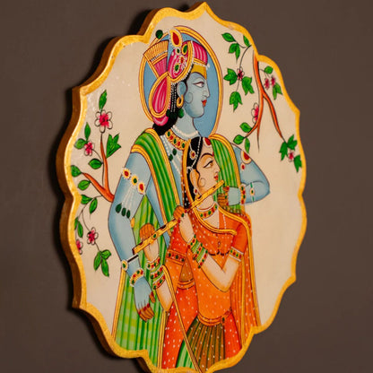 Wooden Hand painted Wall hanging plates - Radha Krishna