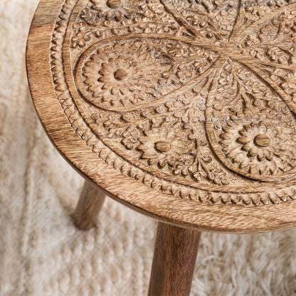 Hand-Carved Side Table