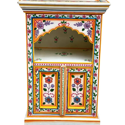 Hand Painted Living Room Wooden Bedside – floral design