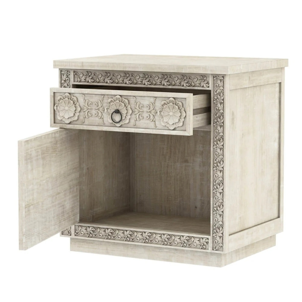 Handcurved White Bedside Furniture