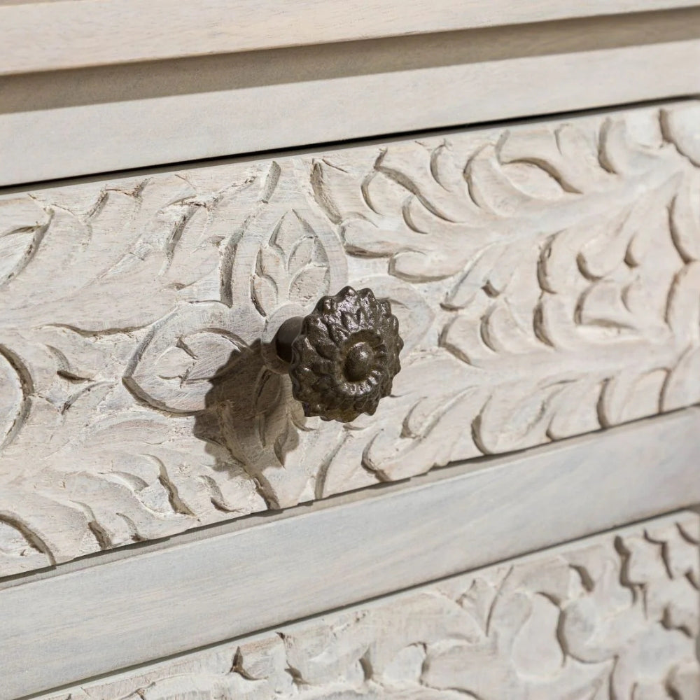 Hand-carved Antique Bedside 1 Drawer & 1 Door Furniture