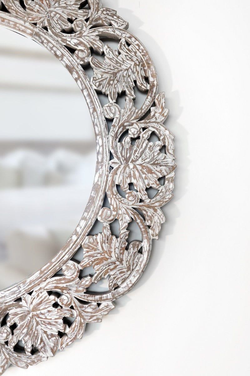 Wooden Hand Carved Round Mirror Frame