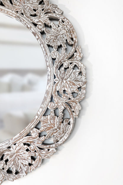 Wooden Hand Carved Round Mirror Frame