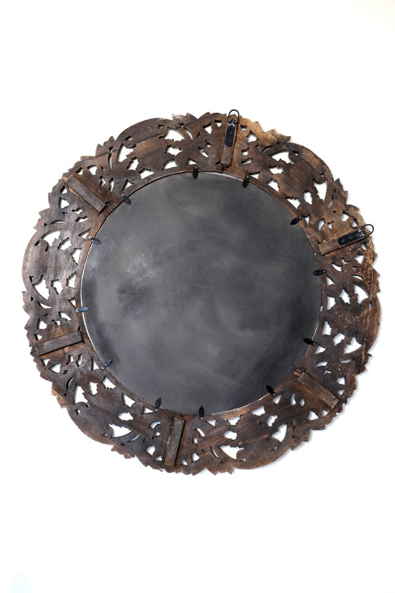 Wooden Hand Carved Round Mirror Frame