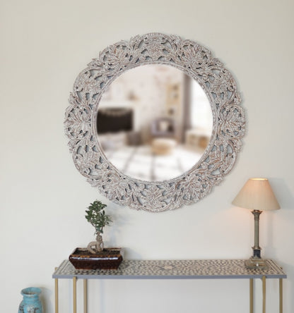 Wooden Hand Carved Round Mirror Frame