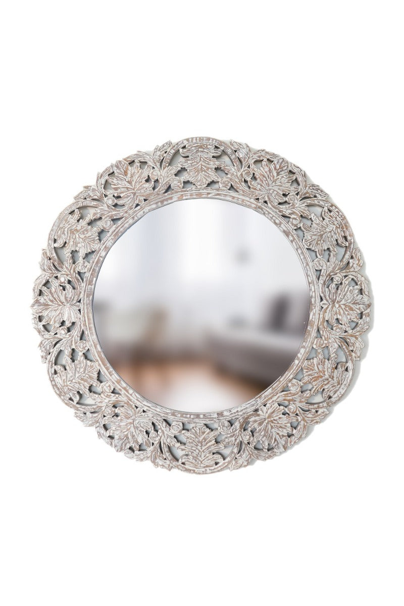 Wooden Hand Carved Round Mirror Frame