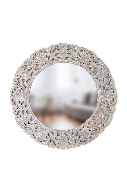 Wooden Hand Carved Round Mirror Frame