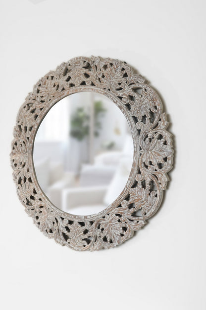 Wooden Hand Carved Round Mirror Frame