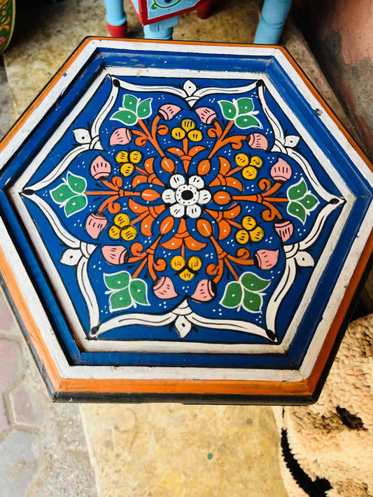 Blue Moroccan Side Table – Hand-Painted Accent Table