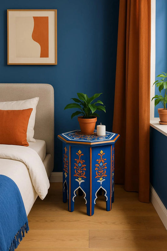 Blue Moroccan Side Table – Hand-Painted Accent Table