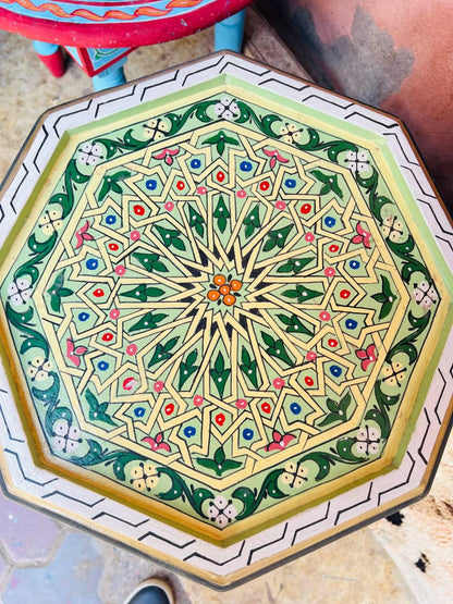 Hand-Painted Moroccan Side Table – Colorful Accent Table for Boho & Artistic Interiors