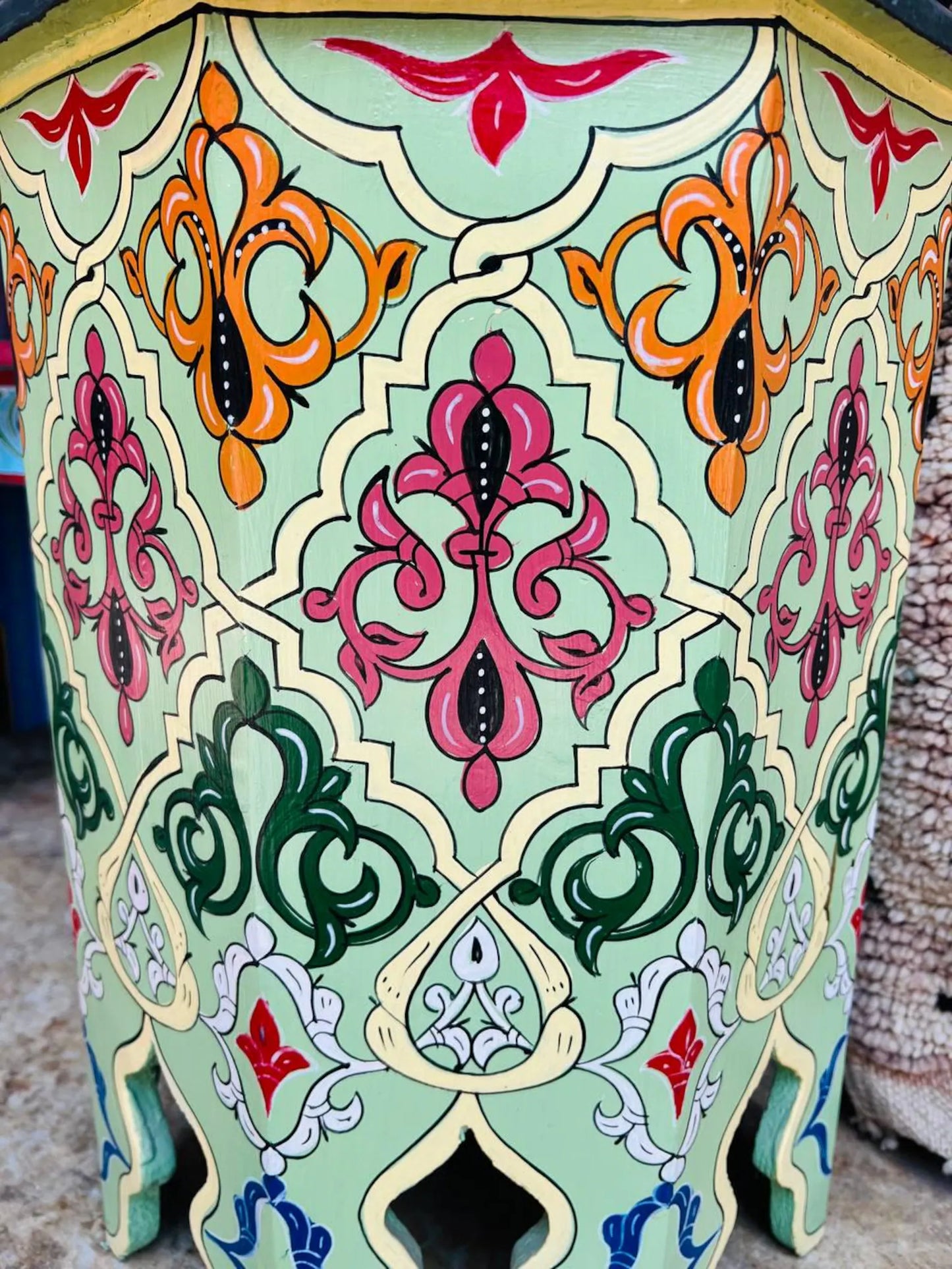 Hand-Painted Moroccan Side Table – Colorful Accent Table for Boho & Artistic Interiors